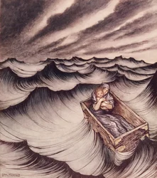 Danae and her son Perseus put in a chest and cast into the sea, 1914